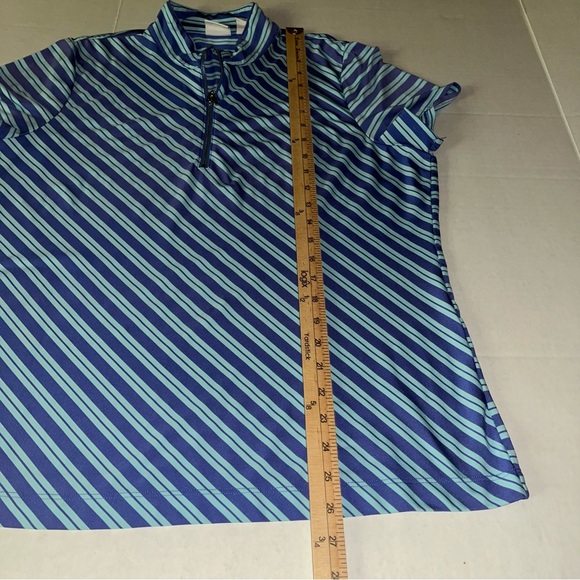 Weekends by Chico’s Striped Blue Purple Golf Tennis Zip Short Sleeve Shirt Size2 - Picture 7 of 10